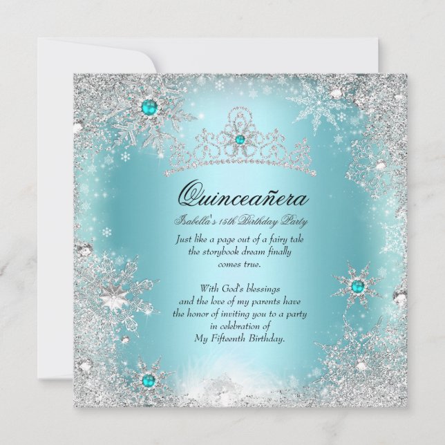 Invitación Quinceanera 15th Winter Wonderland Silver Blue 2 (Anverso)