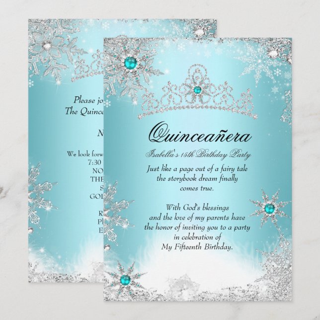 Invitación Quinceanera 15th Winter Wonderland Silver Blue 2 (Anverso / Reverso)