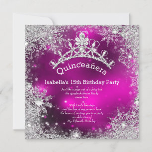 Invitación Quinceanera 15th Winter Wonderland Silver Pink