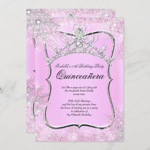 Invitación Quinceanera 15th Winter Wonderland Silver Pink