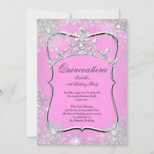 Invitación Quinceanera 15th Winter Wonderland Silver Pink