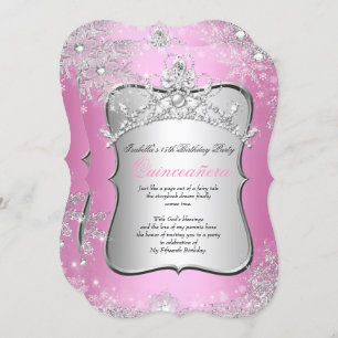 Invitación Quinceanera 15th Winter Wonderland Silver Pink