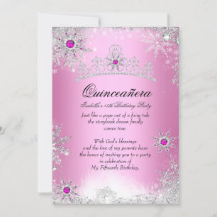 Invitación Quinceanera 15th Winter Wonderland Silver Pink