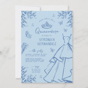 Invitación Quinceanera a la esgrima azul caprichos