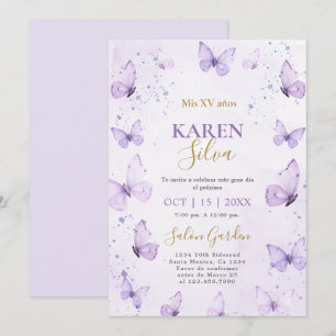 Invitación Quinceañera a las mariposas púrpura