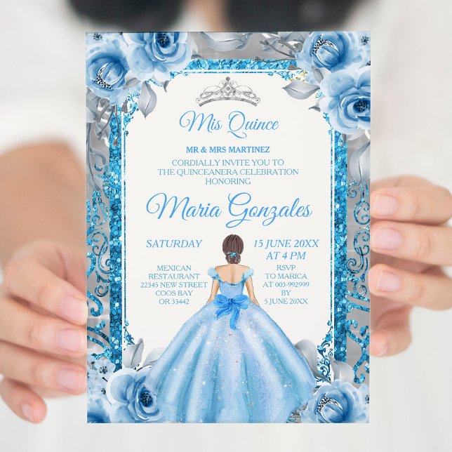 Invitación Quinceanera a Rosas Blue de la Princesa (Subido por el creador)