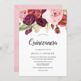 Invitación Quinceanera a Rubor rosa y flores de bo