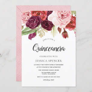 Invitación Quinceanera a Rubor rosa y flores de bo