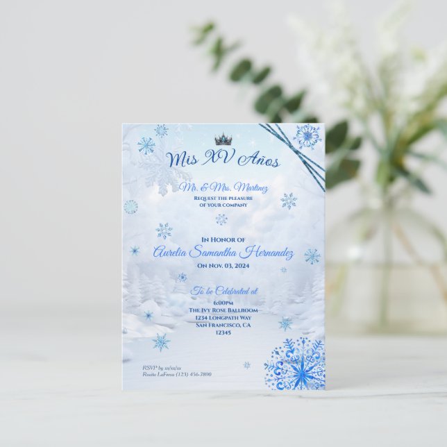 Invitación Quinceañera a Winter Wonderland (Anverso de pie)