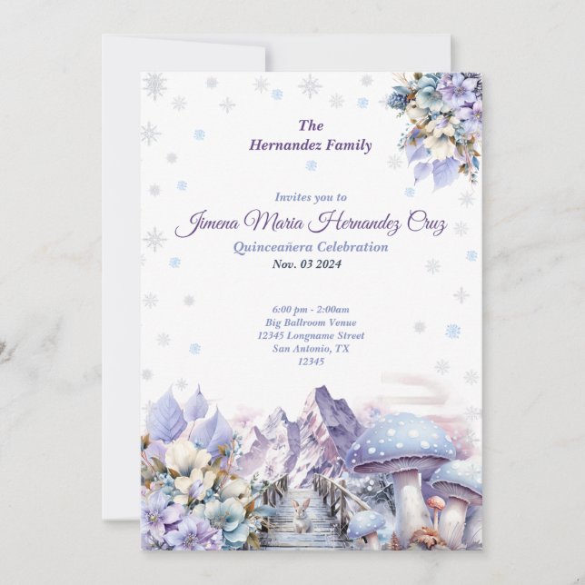 Invitación Quinceañera a Winter Wonderland (Anverso)