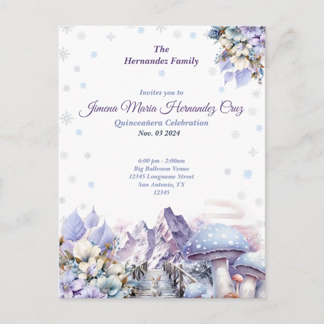 Invitación Quinceañera a Winter Wonderland (Anverso)