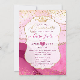 Invitación Quinceanera, acuarela Agate Rosa Faux Gold