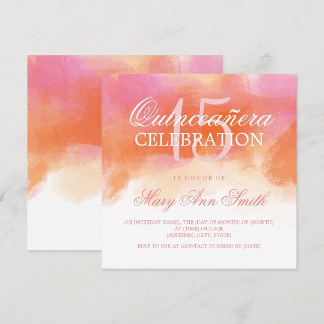 Invitación Quinceanera acuarela del azul del verano de 15 (Anverso / Reverso)