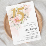Invitación Quinceanera acuarela floral<br><div class="desc">Agradables invitaciones modernas y elegantes a la fiesta de cumpleaños de Quinceañera Mis Quince Anos. La decoración es rústica, florida y verde, con flores rosadas. La plantilla que se puede editar fácilmente y el texto reemplazado con sus propios detalles haciendo clic en el botón "Personalizar". Para una mayor personalización, haga...</div>