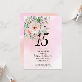 Invitación Quinceañera acuarela floral rústica