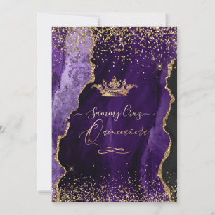 Invitación Quinceanera Agate Purple Faux Gold Dust