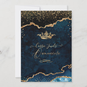 Invitación Quinceanera Agate Verde azulado oscuro Faux Gold C