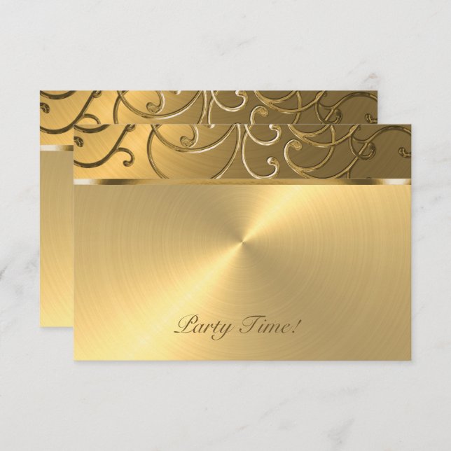 Invitación Quinceanera All Gold Filigree Swirly Border (Anverso / Reverso)