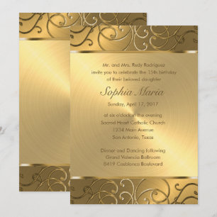 Invitación Quinceanera All Gold Filigree Swirly Border