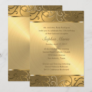 Invitación Quinceanera All Gold Filigree Swirly Border