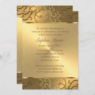Invitación Quinceanera All Gold Filigree Swirly Border