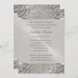 Invitación Quinceanera All Silver Filigree Swirls
