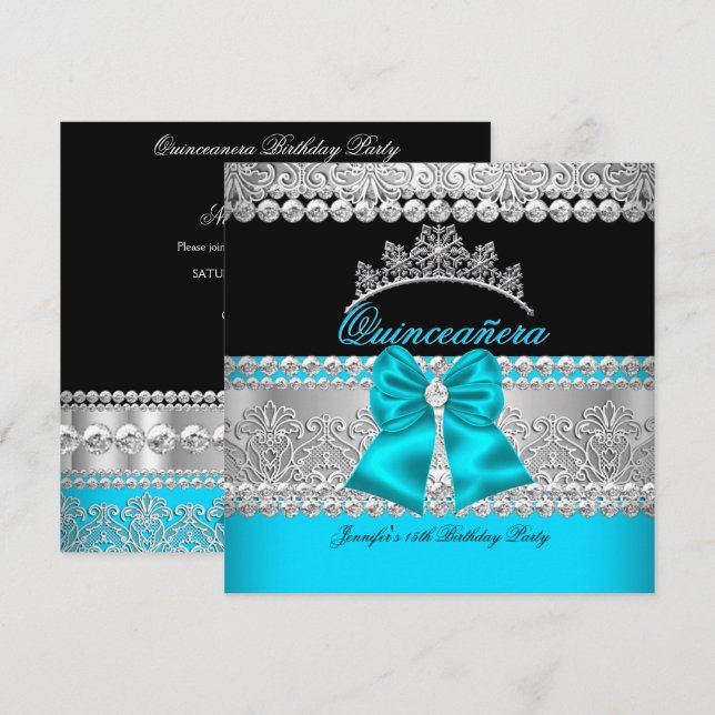 Invitación Quinceanera Aqua Blue Diamond Lace Birday (Anverso / Reverso)