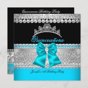 Invitación Quinceanera Aqua Blue Diamond Lace Birday