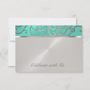 Invitación Quinceanera Aqua Green and Silver Filigree Swirls