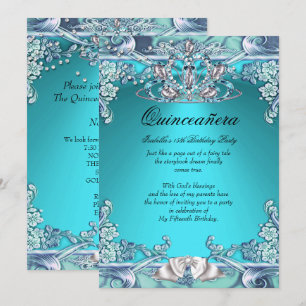Invitación Quinceañera Aqua Turquesa Fiesta de 15 Cumpleaños