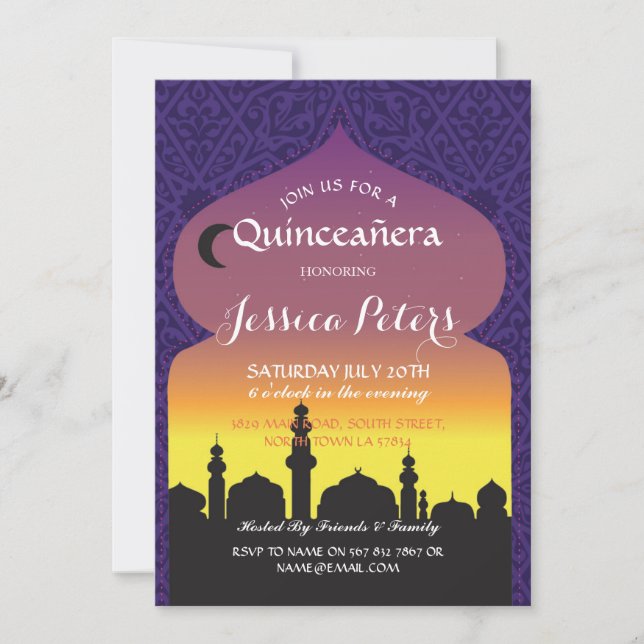 Invitación Quinceañera Arabian Nights Birthday Purple Invite (Anverso)