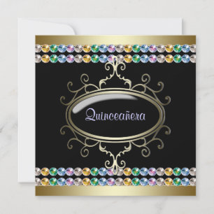 Invitación Quinceañera Arcoíris de Oro Negro