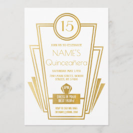 Invitación Quinceanera Art Deco Gatsby Invite al oro 15 años