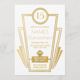 Invitación Quinceanera Art Deco Gatsby Invite al oro 15 años