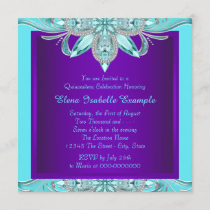 Invitación Quinceañera azul añil y púrpura