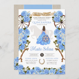 Invitación Quinceanera azul bebé Rosa elegante Charra Occiden