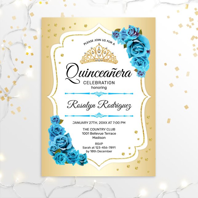 Invitación Quinceanera - Azul blanco dorado (Subido por el creador)