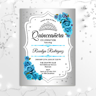 Invitación Quinceanera - Azul blanco plateado