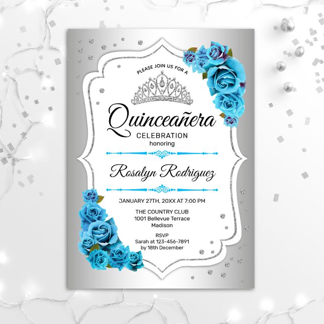Invitación Quinceanera - Azul blanco plateado (Subido por el creador)