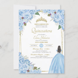 Invitación Quinceanera azul claro Elegante Vestido Rosa Flora