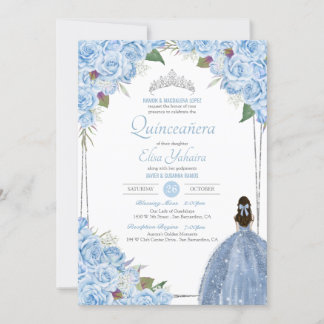 Invitación Quinceañera azul claro princesa princesa quinceañe