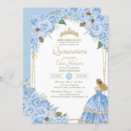 Invitación Quinceanera azul claro Rosa de vestir elegante Flo