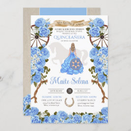 Invitación Quinceanera azul claro Rosa elegante Charra Occide