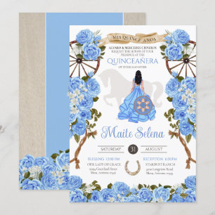 Invitación Quinceanera azul claro Rosa elegante Charra Occide