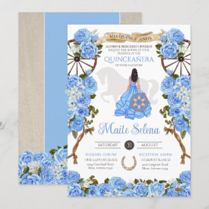 Invitación Quinceanera azul claro Rosa elegante Charra Occide