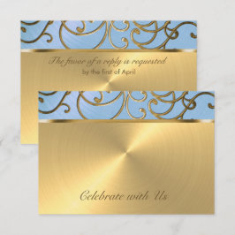 Invitación Quinceanera Azul claro y dorado Filigrés Swirls