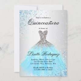 Invitación Quinceanera Azul Claro Y Plata