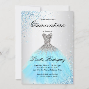 Invitación Quinceanera Azul Claro Y Plata