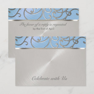 Invitación Quinceanera Azul claro y plateado Filigrero Swirls