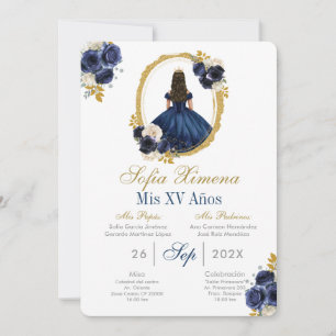 Invitación Quinceanera azul de la marina